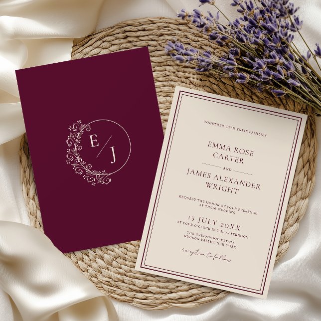 Classic Old Money Burgundy Wedding Invitation (Creator Uploaded)