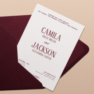 Classic Old Money Ivory and Burgundy Wedding Invitation