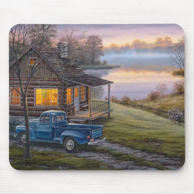Classic Old Pickup Truck and Log Cabin Fine Art Mouse Pad (Front)