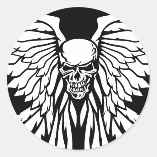 Classic Old School Skull Wings Illustration Classic Round Sticker