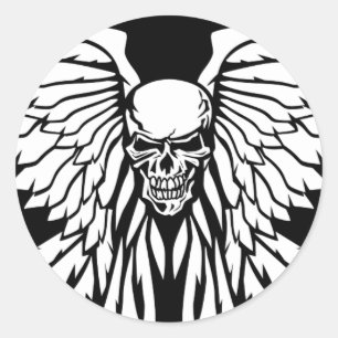 Classic Old School Skull Wings Illustration Classic Round Sticker