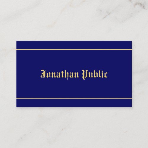 Classic Old Style Font Text Elegant Navy Blue Gold Business Card