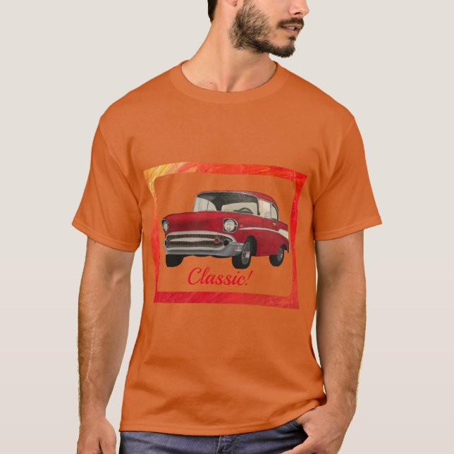Classic Old Time Red Car Painting on Tshirts (Front)