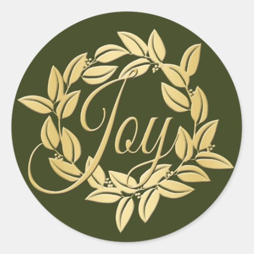 Classic Olive and Gold Bay Leaf Joy Wreath Classic Round Sticker