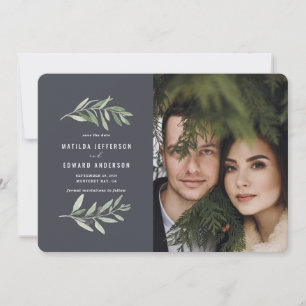 classic olive branch foliage photo sage wedding announcement