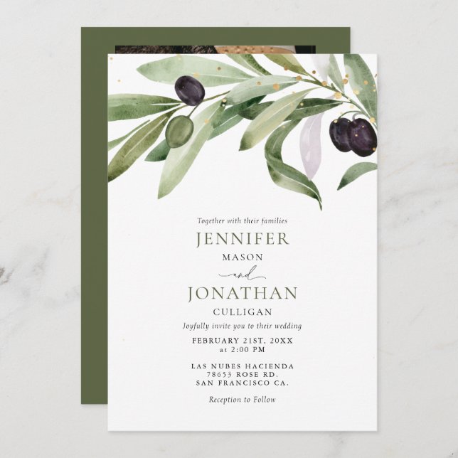 Classic Olive Branch Garden Wedding Invitation (Front/Back)