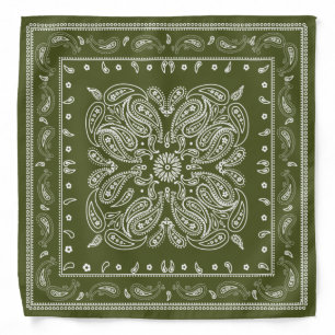 Classic Olive Green and White Bandana