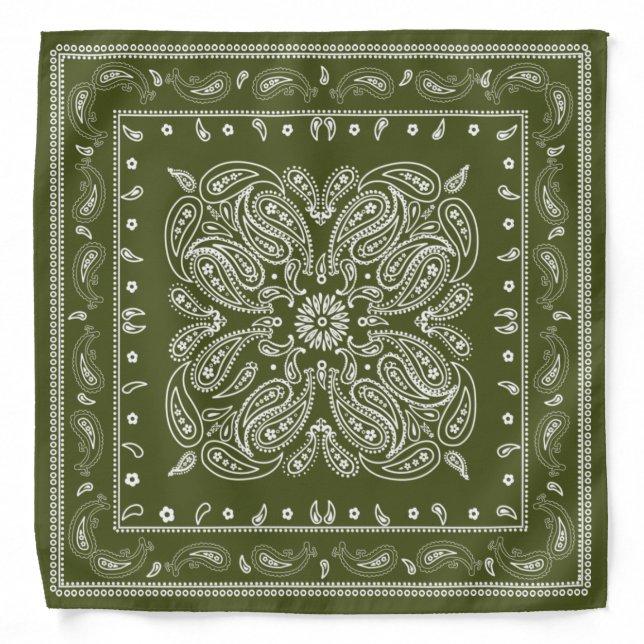 Classic Olive Green and White Bandana (Front)