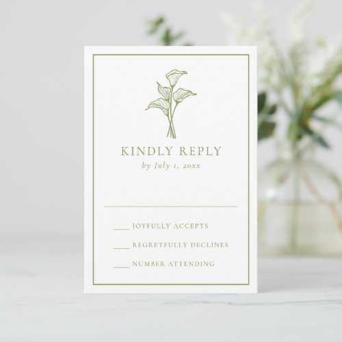 Classic Olive Green Calla Lily Wedding RSVP Card