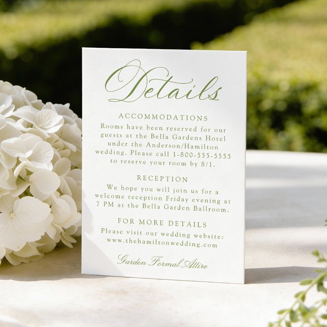 Classic Olive Green Calligraphy Wedding Details Enclosure Card (Creator Uploaded)