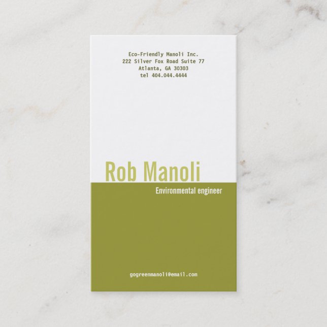 Classic Olive Green Divider Business Card (Front)