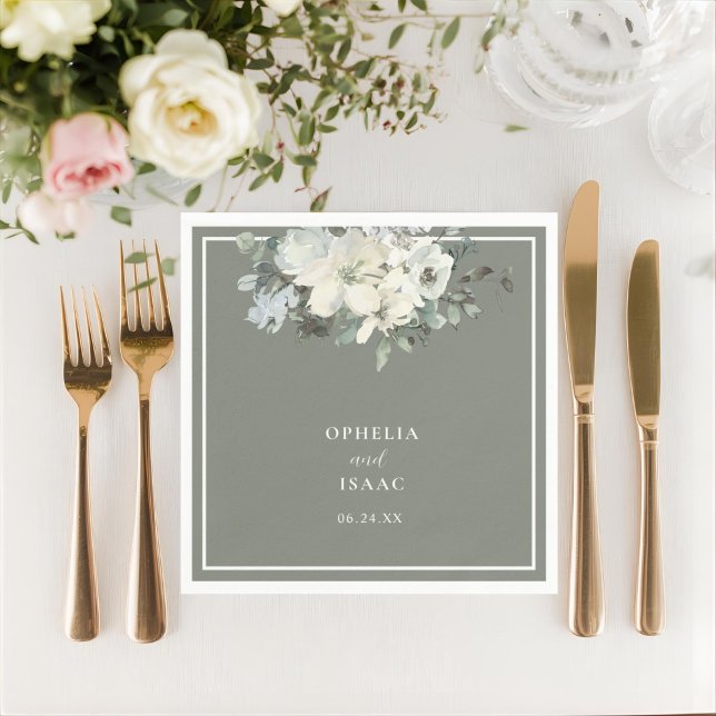 Classic Olive Green Floral Wedding Napkins (Creator Uploaded)