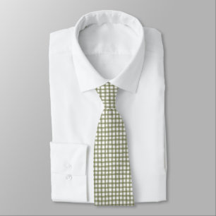 Classic Olive Green Gingham Plaid Pattern Holiday Neck Tie