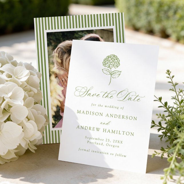 Classic Olive Green Hydrangea Photo Wedding Save The Date (Creator Uploaded)