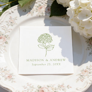 Classic Olive Green Hydrangea Wedding Napkins