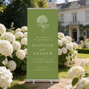 Classic Olive Green Hydrangea Wedding Welcome Retractable Banner