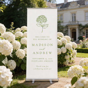 Classic Olive Green Hydrangea Wedding Welcome Retractable Banner