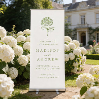 Classic Olive Green Hydrangea Wedding Welcome Retractable Banner
