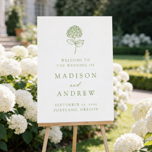 Classic Olive Green Hydrangea Wedding Welcome Sign