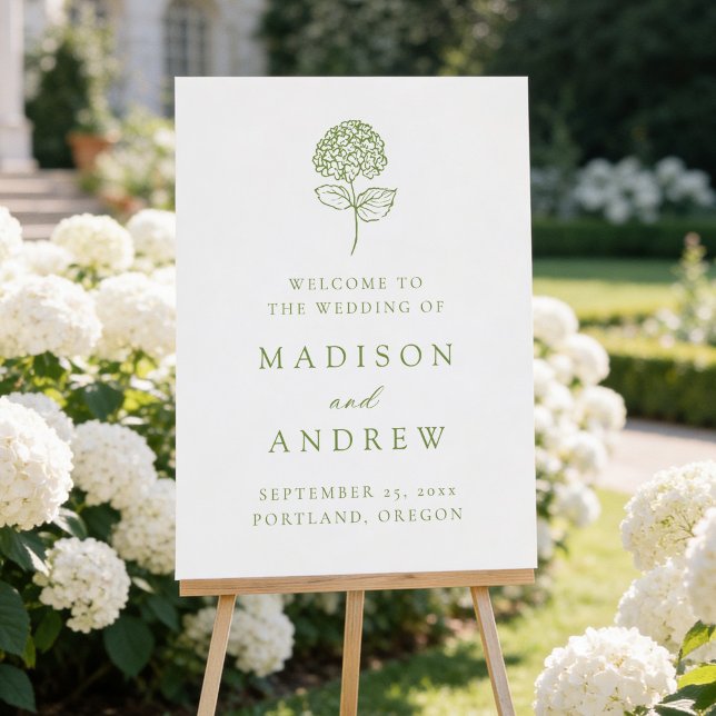 Classic Olive Green Hydrangea Wedding Welcome Sign (Creator Uploaded)