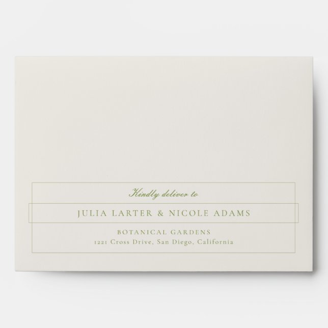 Classic Olive Green Ivory Calligraphy Wedding Envelope (Front)