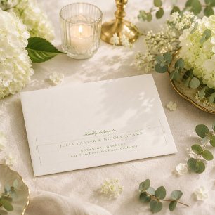 Classic Olive Green Ivory Calligraphy Wedding Envelope