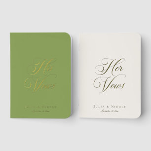 Classic Olive Green Ivory Calligraphy Wedding Foil Vow Books