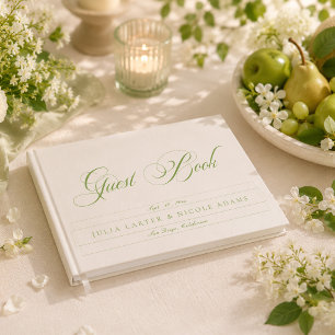 Classic Olive Green Ivory Calligraphy Wedding Guest Book
