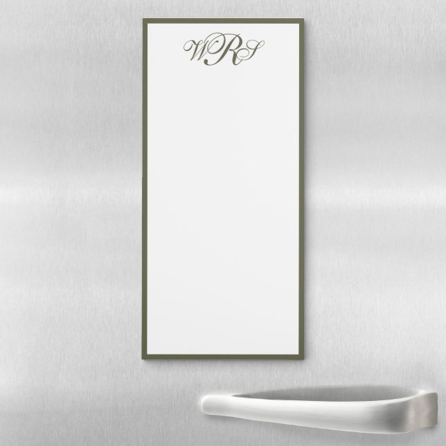Classic Olive Green Monogram Magnetic Notepad (In Situ)