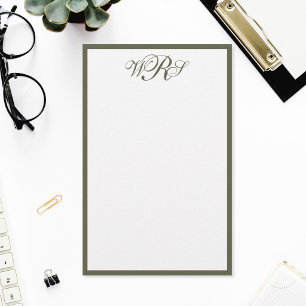 Classic Olive Green Monogram Stationery