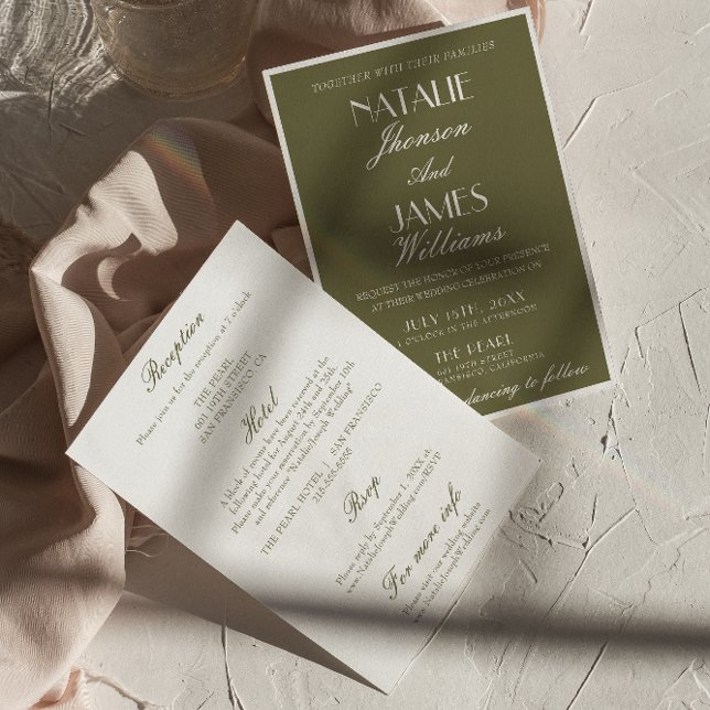 Classic Olive Green Old Money All In One Wedding Invitation (Creator Uploaded)