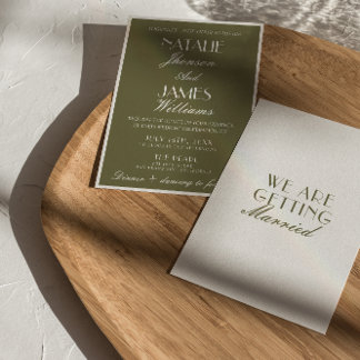 Classic Olive Green Old Money Luxury Wedding  Invitation