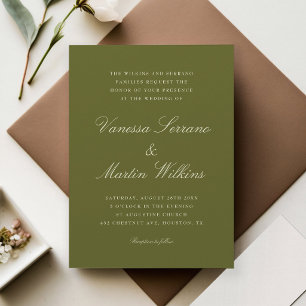 Classic Olive Green Script Names Wedding Invitation