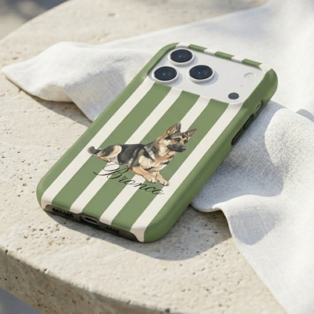 Classic Olive Green Stripe German Shepherd iPhone Case (Classic Olive Green Stripe German Shepherd iPhone Case)