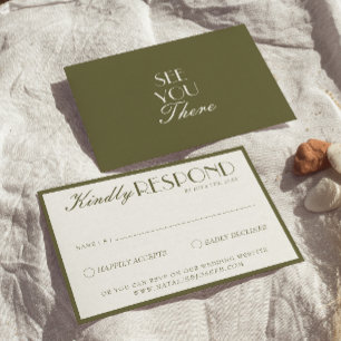 Classic Olive Green White Old Money Fancy Wedding RSVP Card