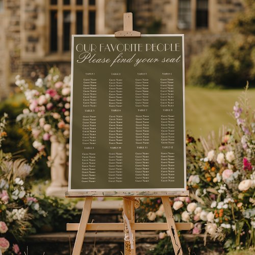 Classic Olive Green White Wedding Seating Charts Foam Board