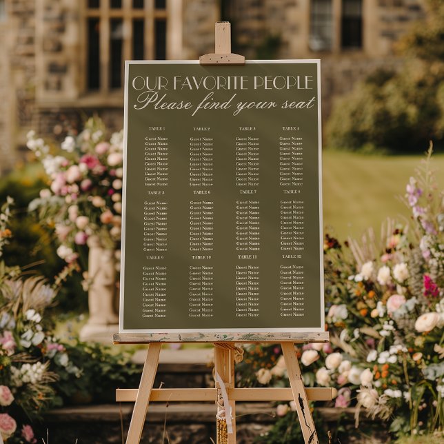 Classic Olive Green White Wedding Seating Charts Foam Board (Creator Uploaded)