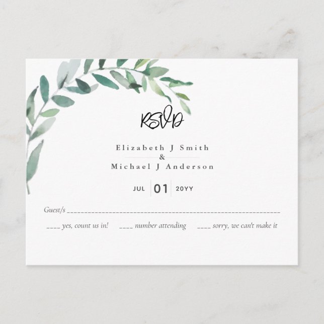 Classic Olive Leaves RSVP Budget Postcard (Front)