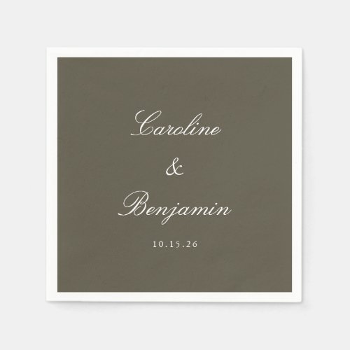 Classic Olive Script Elegant Wedding Custom Name Napkins