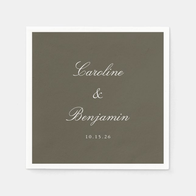 Classic Olive Script Elegant Wedding Custom Name Napkins (Front)