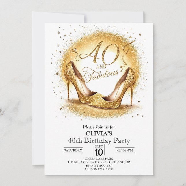 Classic Online Digital Gold 40th Birthday Invitation (Front)