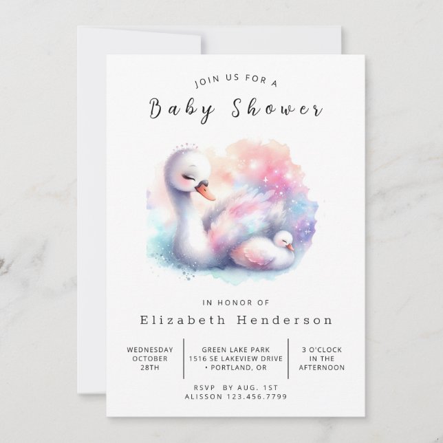Classic Online Swan Baby Shower Invitation (Front)