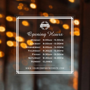 Classic Opening Hours Business Logo White Clear Window Cling