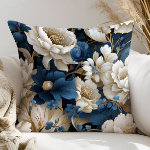Classic Opulent Blue Flowers Home Decor Pillow