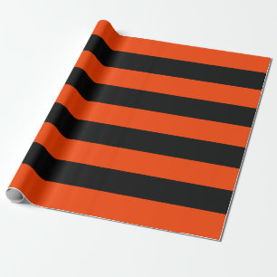 Classic Orange and Black Awning Stripes Halloween Wrapping Paper