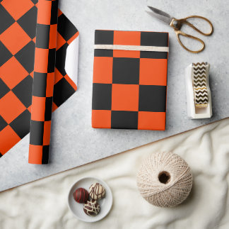 Classic Orange and Black Checkers Wrapping Paper