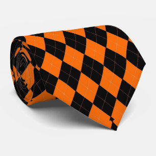 Classic Orange and Black Halloween Argyle Neck Tie