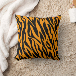 Classic Orange and Black Tiger Stripe Animal Throw Pillow