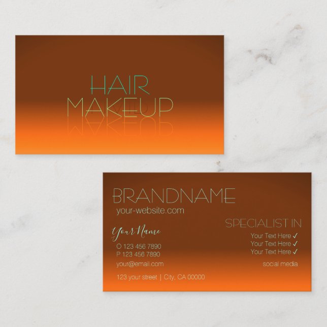 Classic Orange and Teal Chic Mirror Letters Modern Business Card (Front/Back)