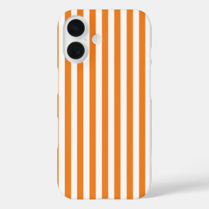 Classic Orange and White Vertical Stripes Pattern iPhone 16 Case